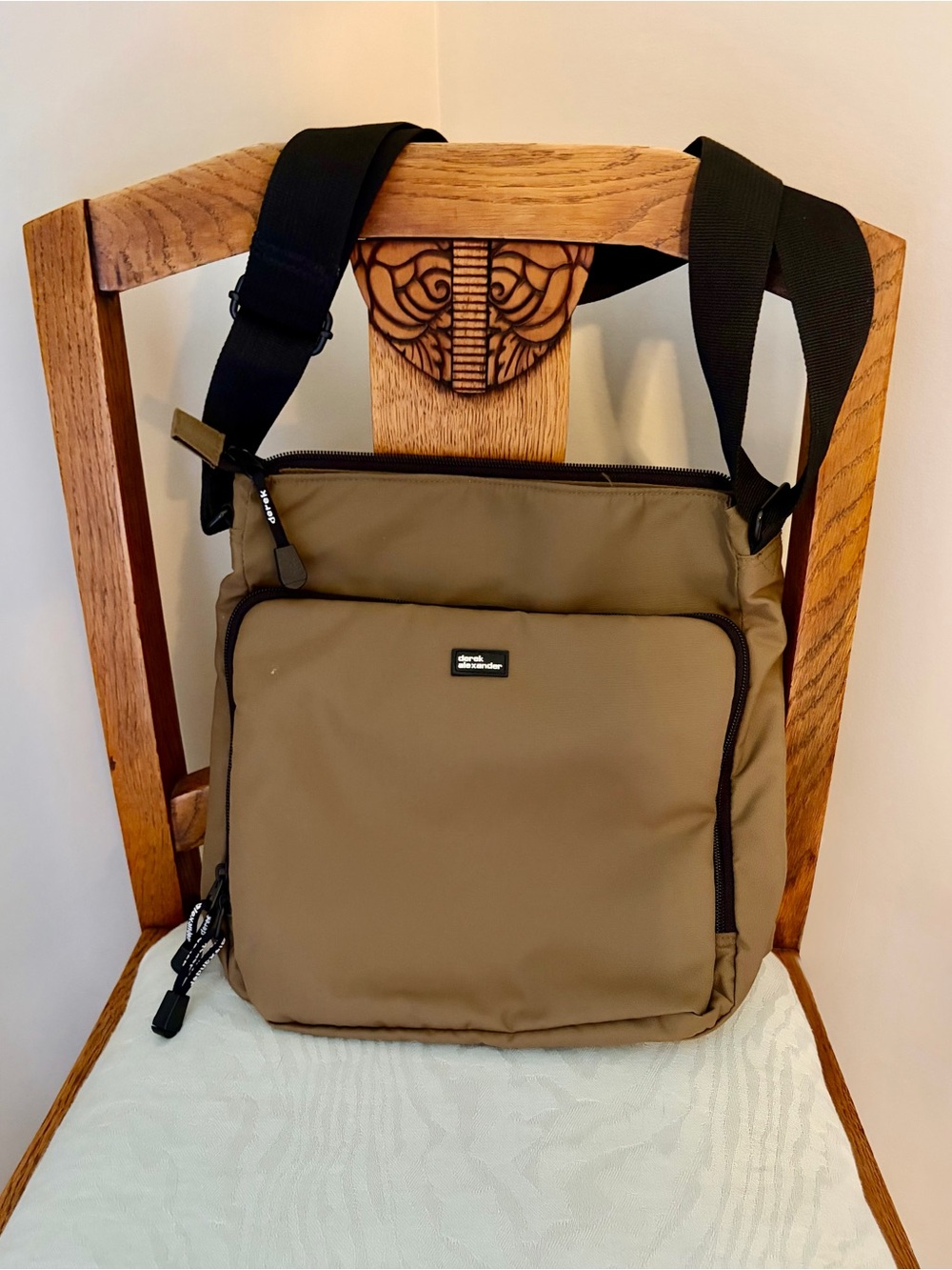 Men's Messenger Crossbody Bag in Tan with Black Strap